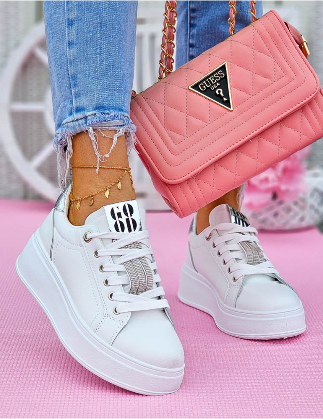 Białe Skórzane Buty Sportowe Sneakersy Na Platformie Good