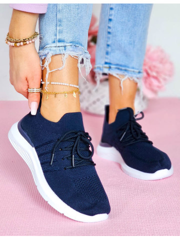 Lekkie Elastyczne Granatowe Buty Sportowe Trampki Sport