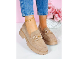 Beżowe Eleganckie Zamszowe Mokasyny Brillant 