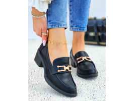 Czarne Półbuty Mokasyny Na Klocku Ze Skóry Brulett