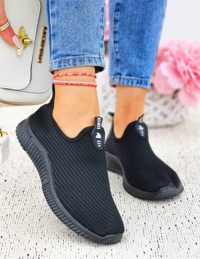 Czarne Lekkie Buty Sportowe Damskie Wciągane Manila Czarne Lekkie Buty Sportowe Damskie Wciągane Manila