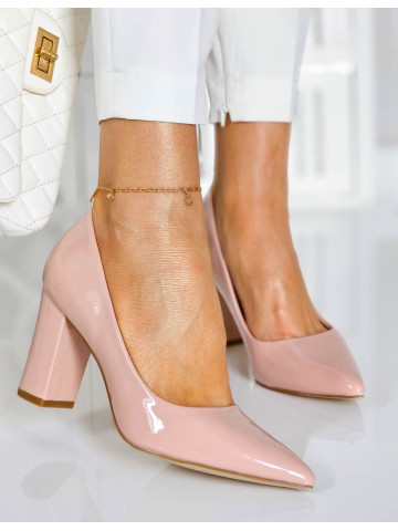 Eleganckie Lakierowane Czółenka Na Słupku Jolie Nude