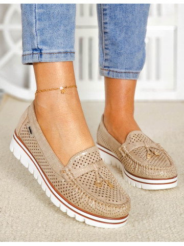 Mięciutkie Ażurowe Mokasyny Baleriny Na Grubej Podeszwie Golden