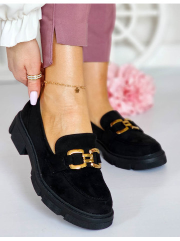 Czarne Zamszowe Mokasyny Na Grubej Podeszwie Malle