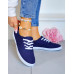 Granatowe Trampki Tenisówki z Tkaniny Slim Navy