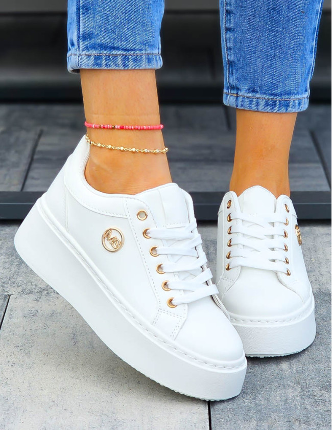 Białe Sneakersy Damskie Na Grubej Podeszwie MS