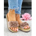 Klapki Damskie Na Grubej Ozdobnej Podeszwie z Kwiatami Beżowe