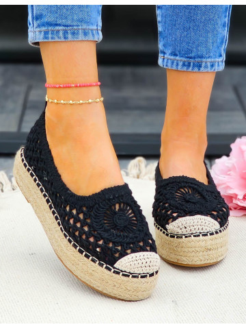Czarne Koronkowe Espadryle Tenisówki Na Platformie Sude