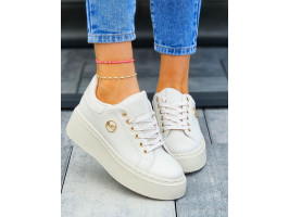 Beżowe Sneakersy Damskie Na Grubej Podeszwie MS