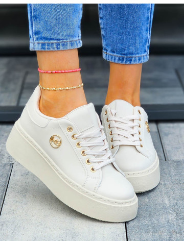 Beżowe Sneakersy Damskie Na Grubej Podeszwie MS