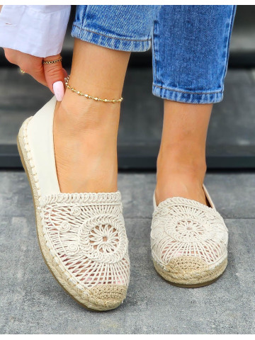 Beżowe Koronkowe Espadryle Tenisówki Plecione Sznurek Sude