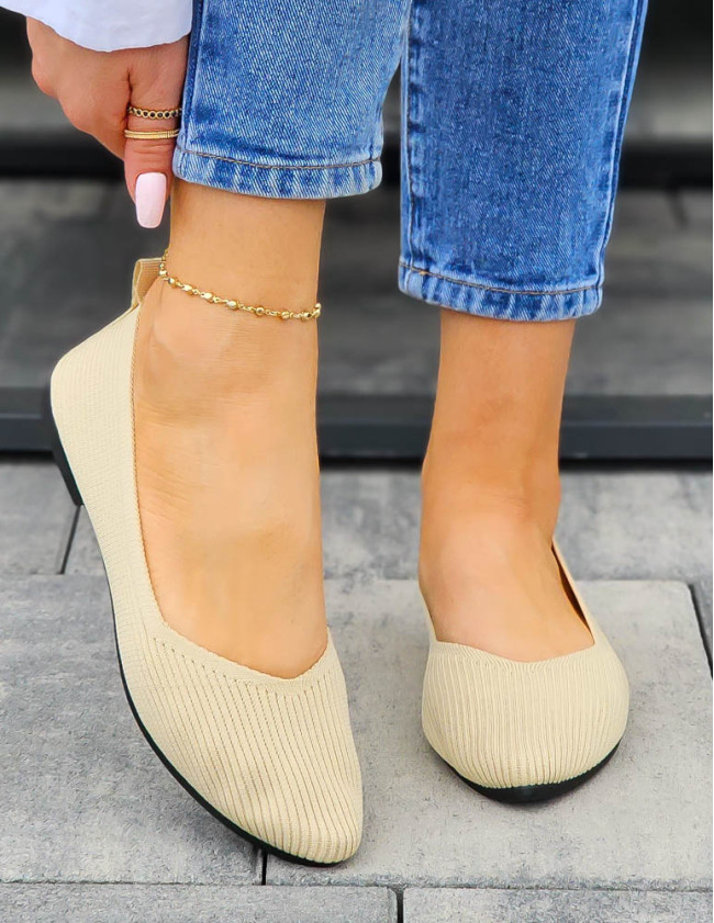 Elastyczne Przewiewne Balerinki z Tkaniny Michell Beżowe