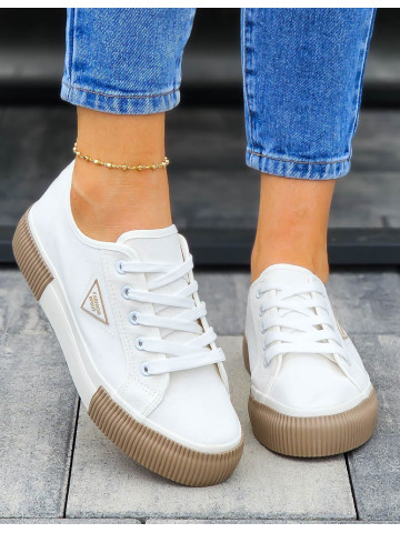 Biało-Beżowe Trampki Na Grubej Podeszwie Fashion