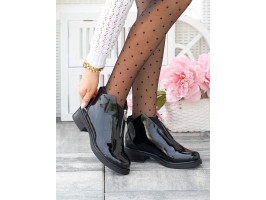 Eleganckie Krótkie Czarne Lakierowane Botki Z Suwakiem