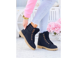 Czarne Botki Damskie Trapery Ciepłe Treck
