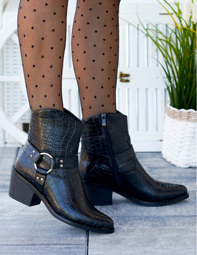 Klasyczne Czarne Botki Damskie Na Obcasie Basic Klasyczne Czarne Botki Damskie Na Obcasie Basic