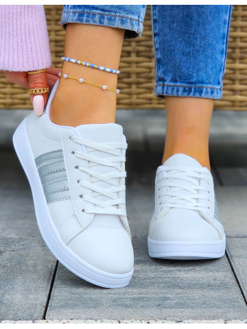 Białe Trampki Buty Sportowe Ze Skóry Adis Silver