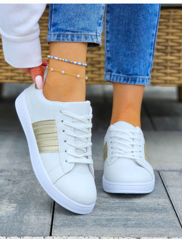 Białe Trampki Buty Sportowe Ze Skóry Adis Gold