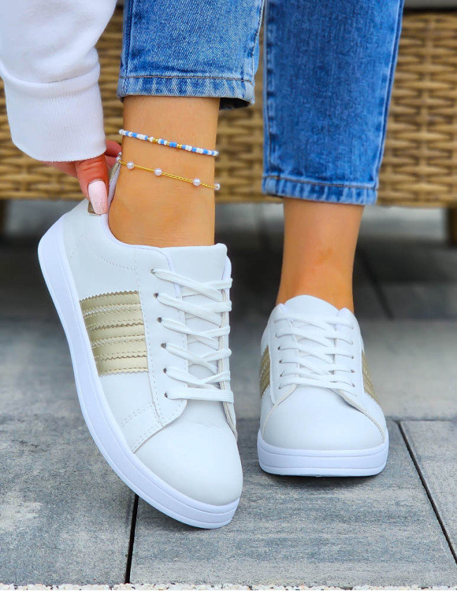 Białe Trampki Buty Sportowe Ze Skóry Adis Gold