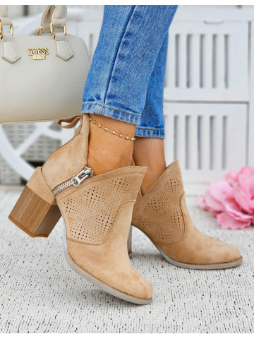 Beżowe Zamszowe Botki Na Obcasie Nancy Beżowe Zamszowe Botki Na Obcasie Nancy