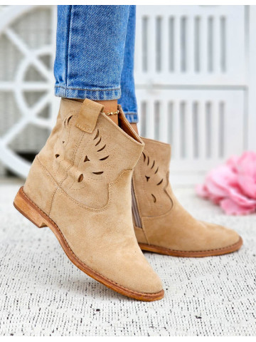 Beżowe Ażurowe Zamszowe Botki Na Koturnie Save Beżowe Ażurowe Zamszowe Botki Na Koturnie Save