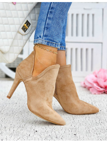 Beżowe Zamszowe Botki Na Szpilce Casie Beżowe Zamszowe Botki Na Szpilce Casie