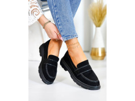 Czarne Eleganckie Zamszowe Mokasyny Diamonds