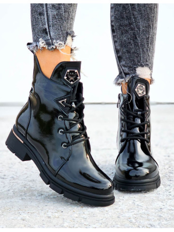 Workery Damskie Botki Ze Skóry Lakierowanej Karla Workery Damskie Botki Ze Skóry Lakierowanej Karla