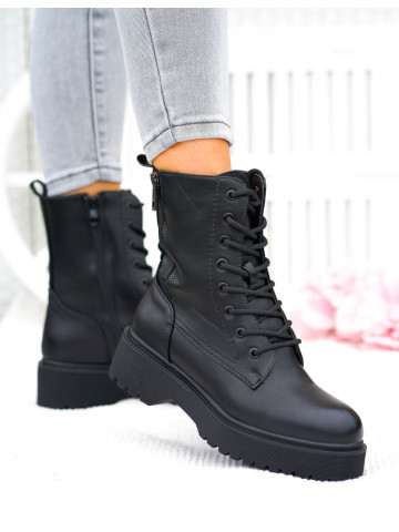 Czarne Klasyczne Botki Na Grubej Podeszwie Glany Berry Czarne Klasyczne Botki Na Grubej Podeszwie Glany Berry