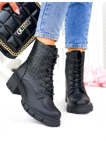 Czarne Klasyczne Botki Na Grubej Podeszwie Glany Modive Czarne Klasyczne Botki Na Grubej Podeszwie Glany Modive