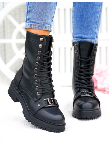 Czarne Klasyczne Botki Na Grubej Podeszwie Glany MyHero Czarne Klasyczne Botki Na Grubej Podeszwie Glany MyHero