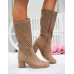 Czekoladowe Ażurowe Botki Kozaki Daszyński Skóra