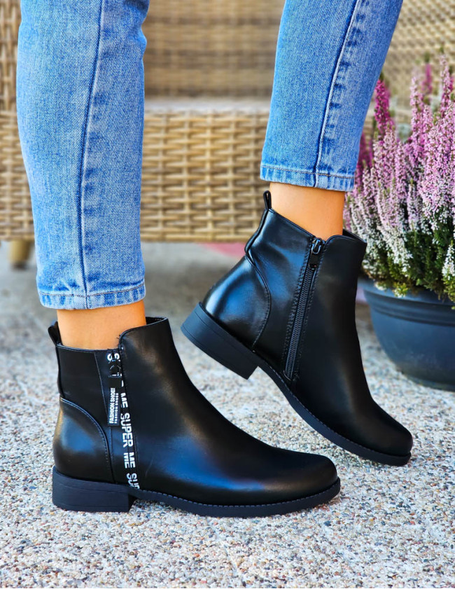 Klasyczne Sztyblety Botki Ze Skóry z Napisami