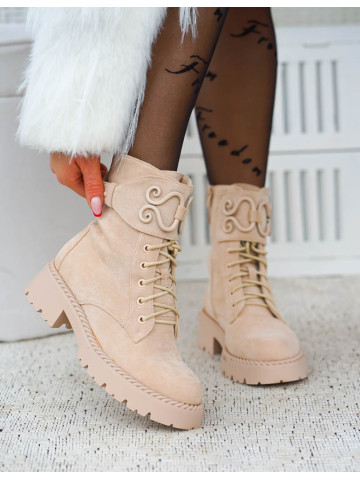 Beżowe Glany Botki Zamszowe Ocieplane Futerkiem Novel Beżowe Glany Botki Zamszowe Ocieplane Futerkiem Novel