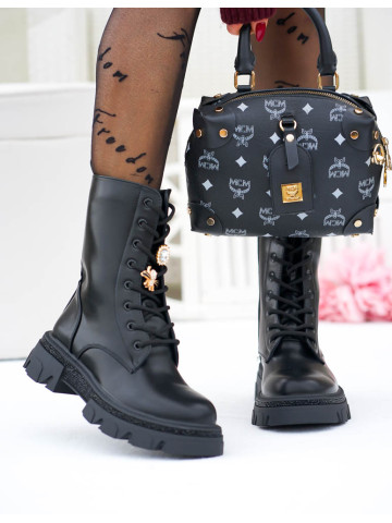 Czarne Skórzane Botki Glany Aviona Ocieplane Czarne Skórzane Botki Glany Aviona Ocieplane