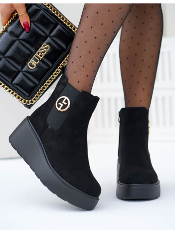 Czarne Zimowe Botki Na Koturnie Ocieplane Loggi Czarne Zimowe Botki Na Koturnie Ocieplane Loggi