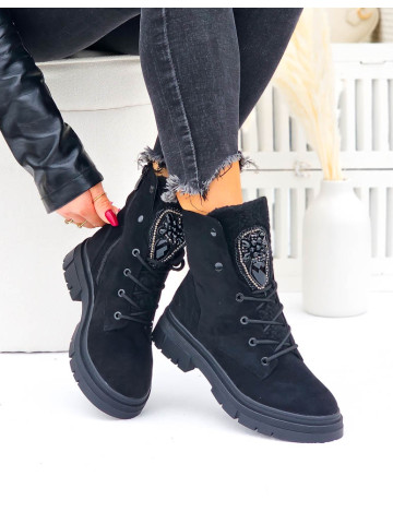 Zamszowe Sznurowane Botki Glany Ocieplane Lovet