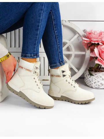 Ocieplane Botki Zimowe Trapery Buty Beżowe