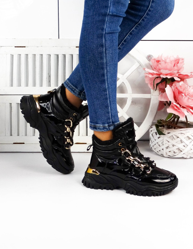 Botki Trapery Buty Sportowe Na Zimę Ocieplane Inez Black