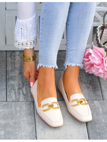 Eleganckie Beżowe Baleriny Mokasyny Damskie Sonic