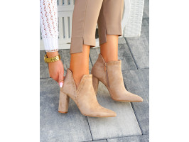 Eleganckie Beżowe Zamszowe Botki Na Obcasie Victoria