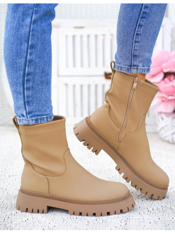 Zimowe Botki Damskie Na Platformie Z Suwakiem Beżowe