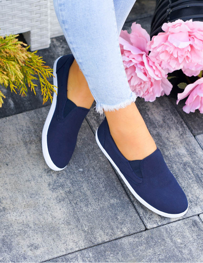 Klasyczne Tenisówki Trampki Damskie Granatowe z Gumkami