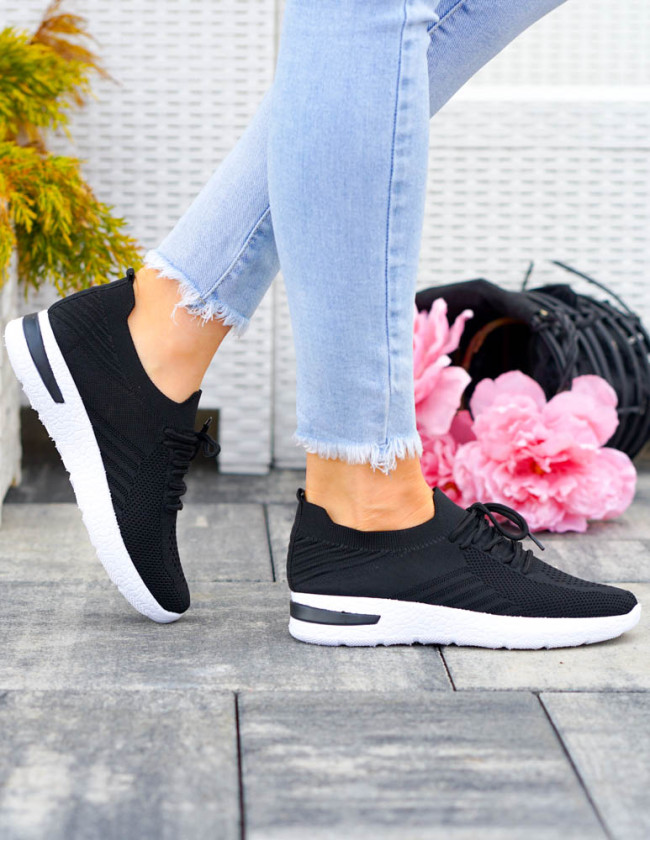 Czarne Buty Sportowe Damskie Sznurowane Next