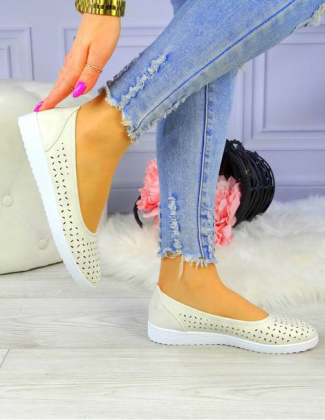 Beżowe Ażurowe Baleriny Espadryle Auris 