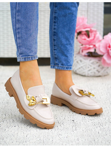 Eleganckie Mokasyny Na Grubej Podeszwie Kremowe