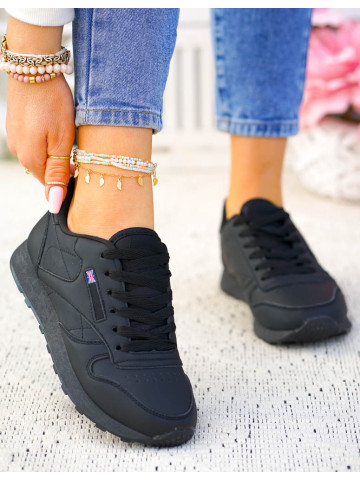 Czarne Buty Sportowe Damskie Sneakersy Klasyczne