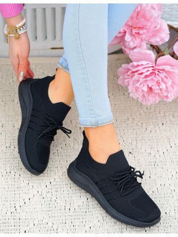 Klasyczne Czarne Lekkie Buty Sportowe Lycra Trampki
