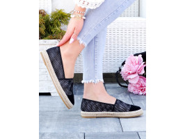 Czarne Brokatowe Espadryle Na Grubej Podeszwie Lisa