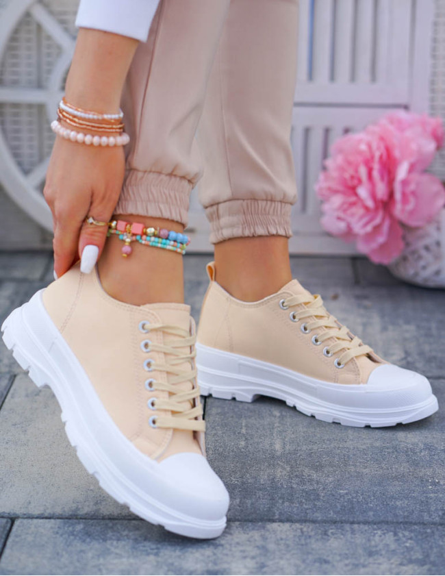 Beżowe Trampki Damskie Na Grubej Podeszwie Magmac Beżowe Trampki Damskie Na Grubej Podeszwie Magmac